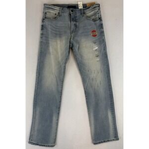 Aeropostale Jeans Straight Stretch Cotton Light Wash‎ Distressed Denim 32x32 NWT